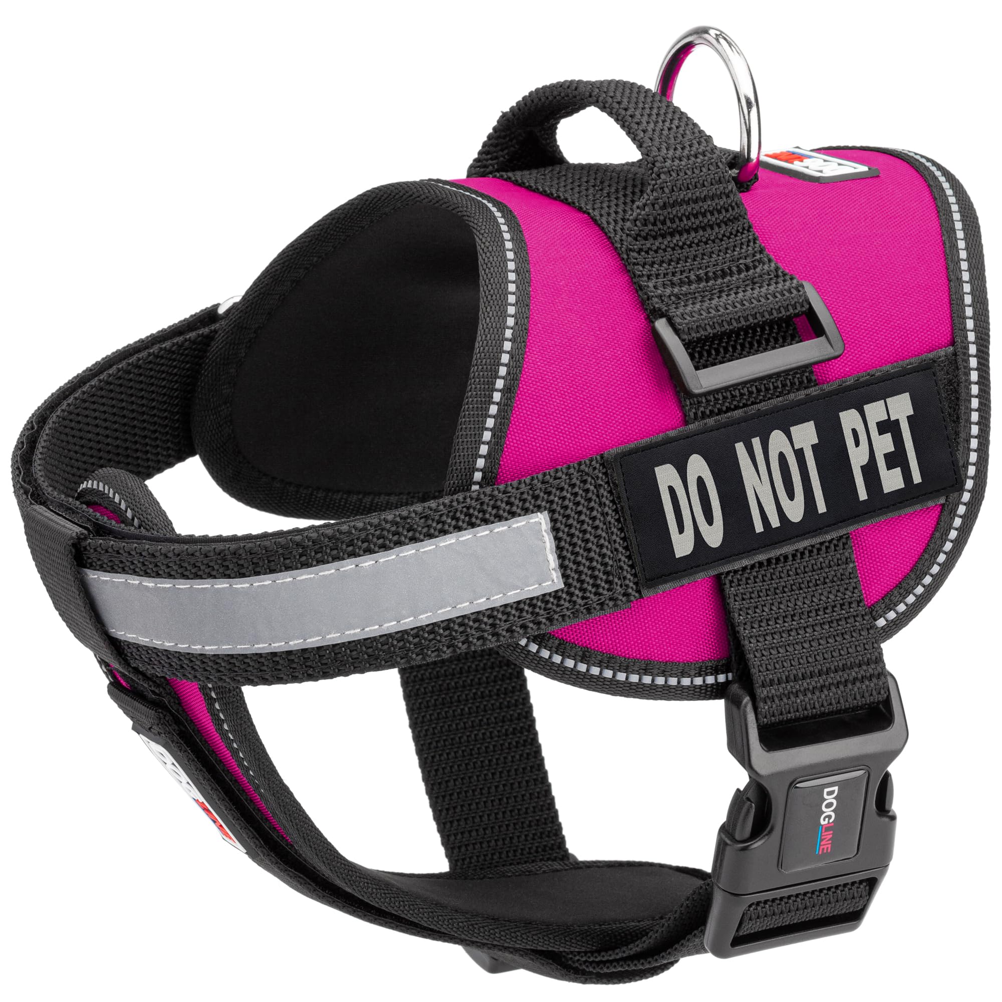 Dogline Vest Harness for Dogs and 2 Removable Do Not Pet Patches, Medium/22 to 30", Pink