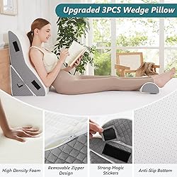 Longering Bed Wedge Pillow for Sleeping 3 PCS - 35D