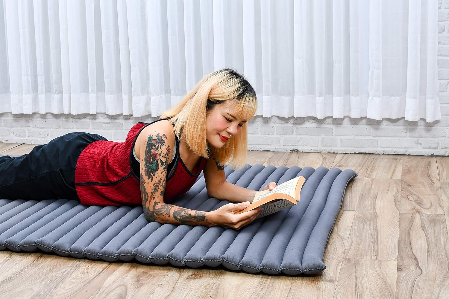 Leewadee Rollable Floor Mat L, Comfortable and Rollable Thai Mattress, Soft Massage Mat Filled with Eco-Friendly Kapok - Image 5