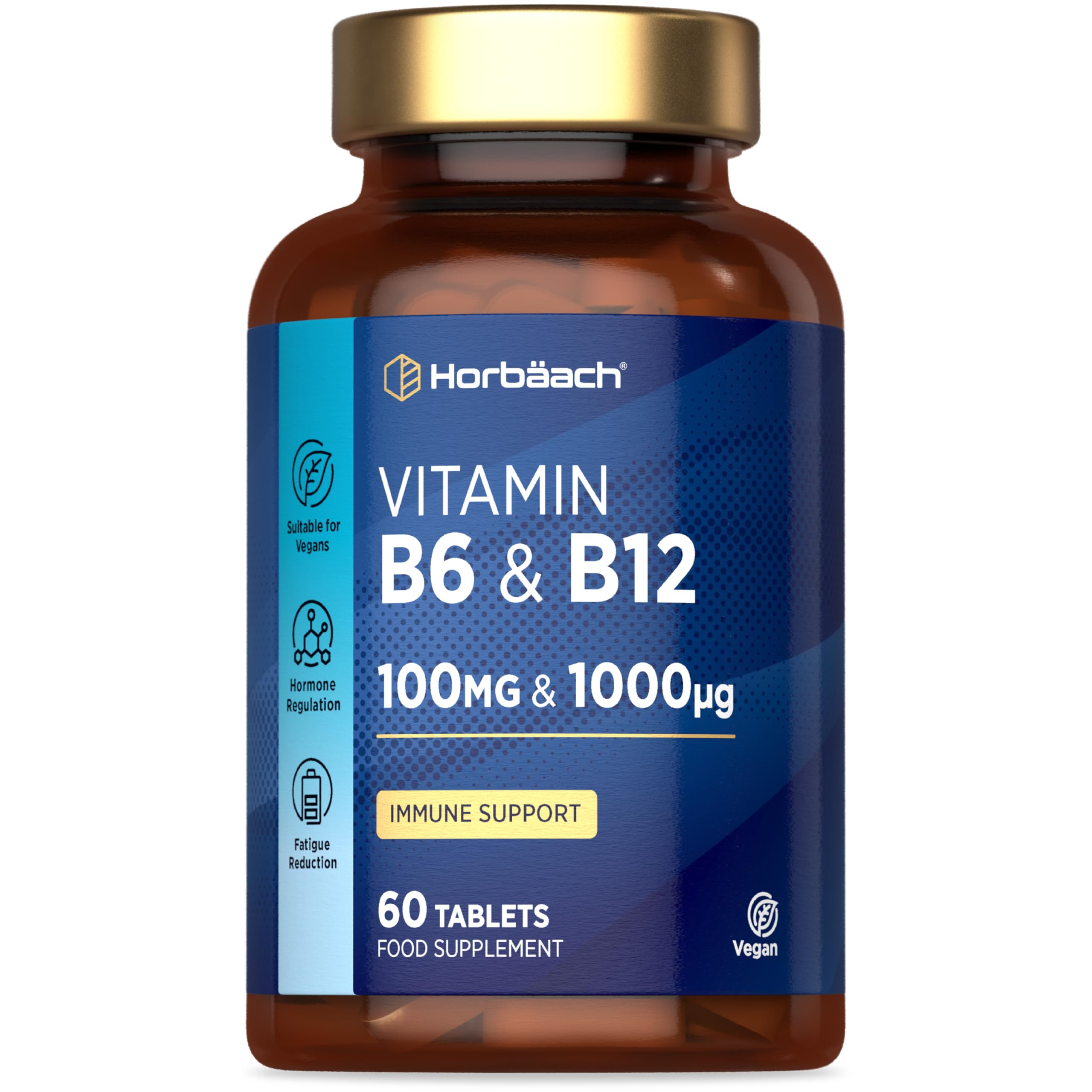 Vitamin B6 and B12 High Strength | 60 Tablets | High Strength Blend with 100mg of Vitamin B6 (Pyridoxine) and 1000ug of Vitamin B12 (Methylcobalamin) | Suitable for Vegans & Vegetarians | By Horbaach