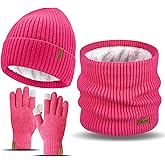 3 Pieces Winter Hat Scarf Touchscreen Gloves Set for Men and Women, Thick Warm Fleece Lined Knit Beanie Hat Neck Warmer