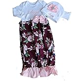Theposhlayette Newborn Baby Girl Coming Home Outfit Personalized Floral Layette Gown with Beanie Pink