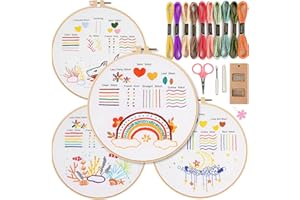 CDThinkingU Beginners Embroidery Kits with Hoop - 4 Set Beginners Simple Embroidery Starter Kits with Patterns for Adults, with Instructions Video, Pre-Patterns, Hoop, Threads, Tools