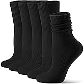 CS CELERSPORT Crew Socks for Women, 5 Pack Retro Cotton Casual Cushioned Slouchy Socks