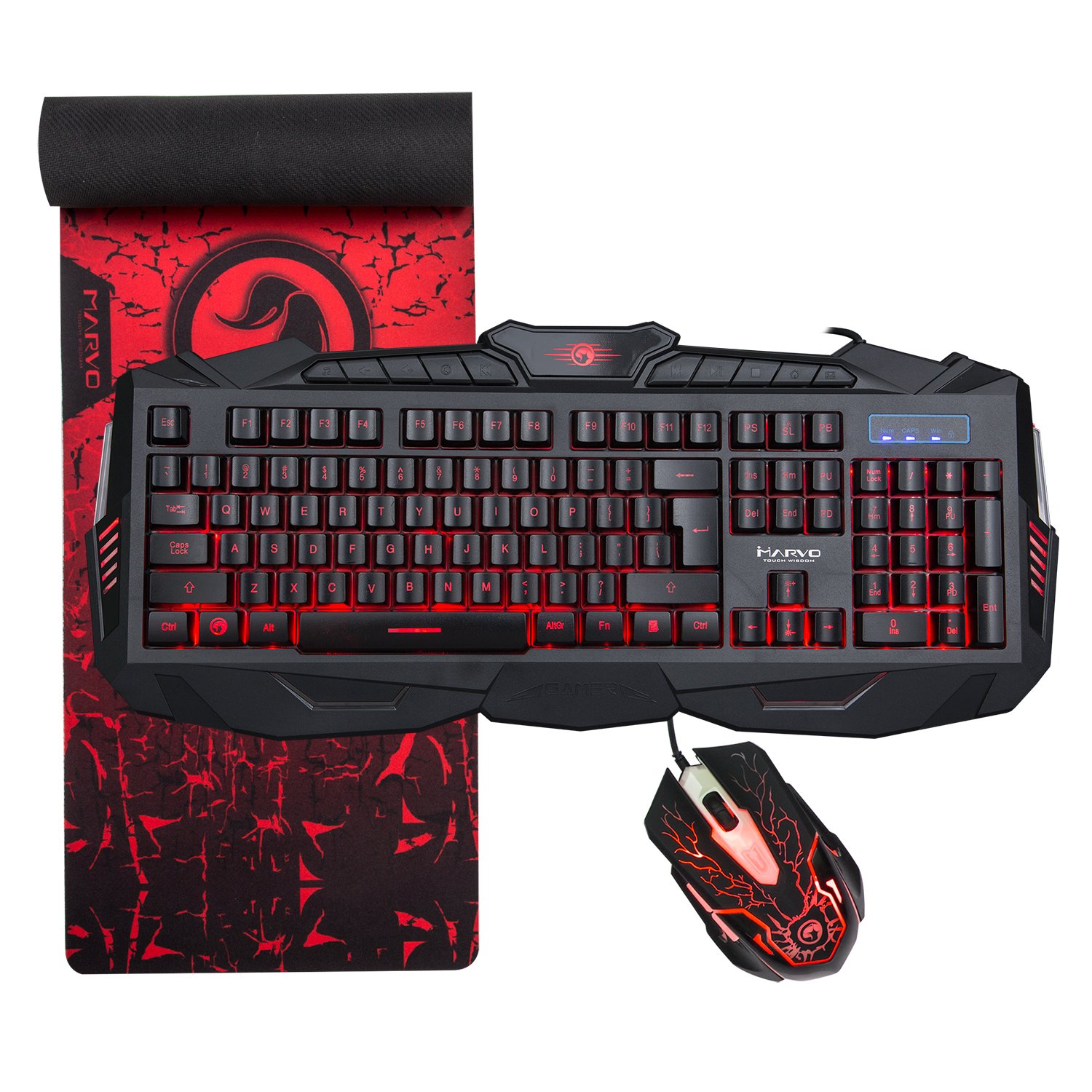 MARVO KM400 Gaming Keyboard LED Mouse and Large Mouse pad Combo 3 Color Backlit Keyboards 7