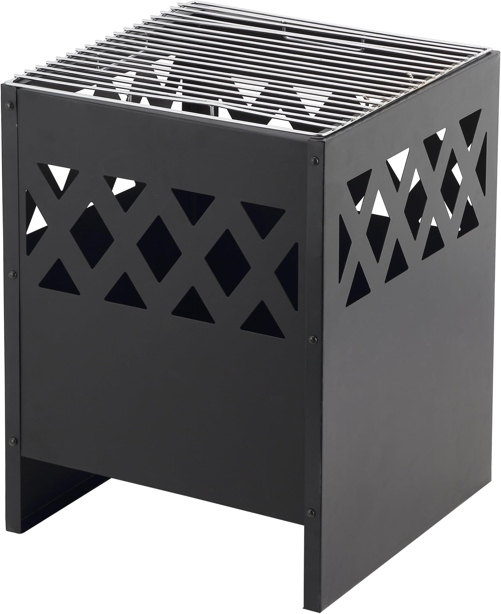 Mari Garden - Avila Modern Black Steel Square Fire Basket Pit with Rain Cover Incinerator Log Wood Burner Rectangular Chiminea Patio Heater Outdoor Chimnea Chimenea