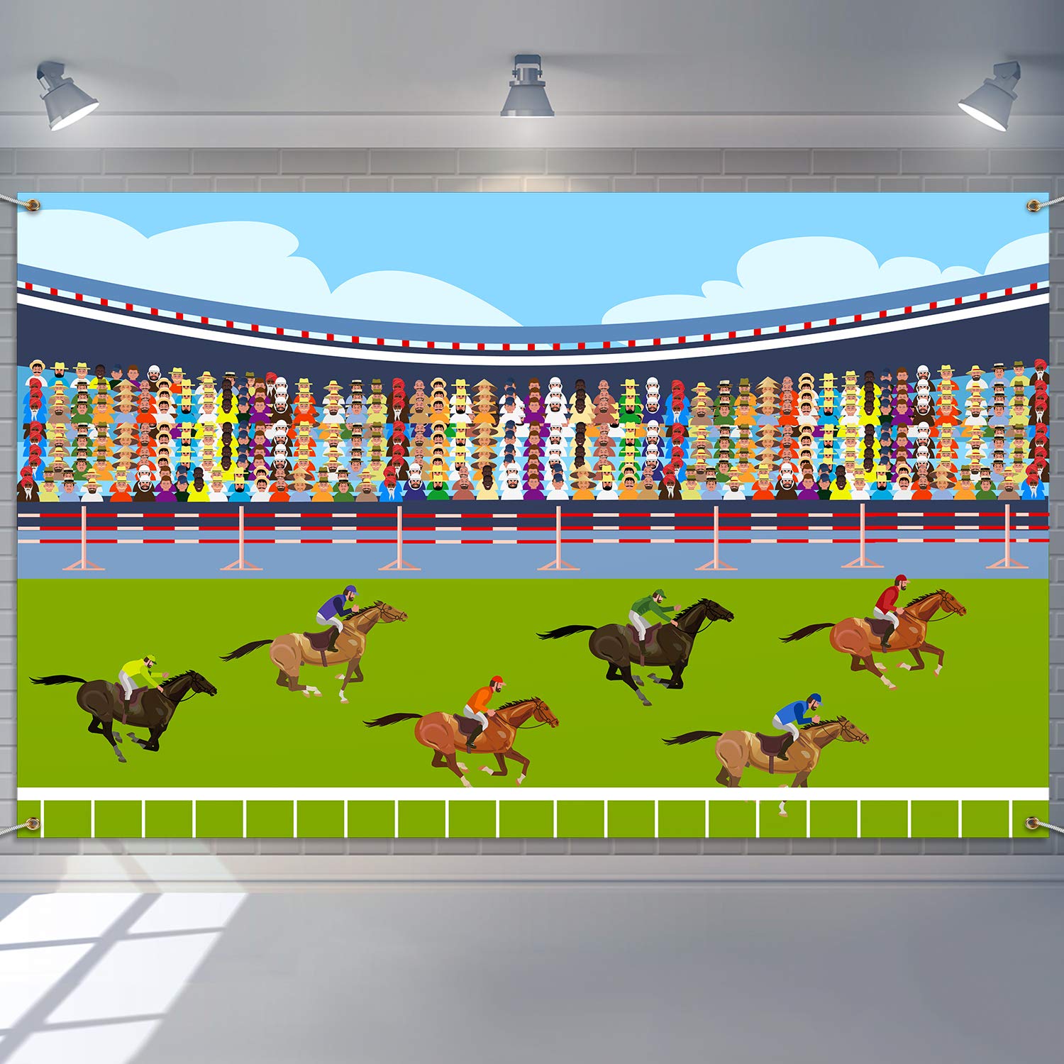 Horse Racing Decoration Kentucky Derby Party Decoration Horse Racing Decoration Backdrop Banner for Horse Racing Birthday Baby Shower PartyTurf Racetrack Deck Stadium Backdrop，6.1 x 3.6 ft