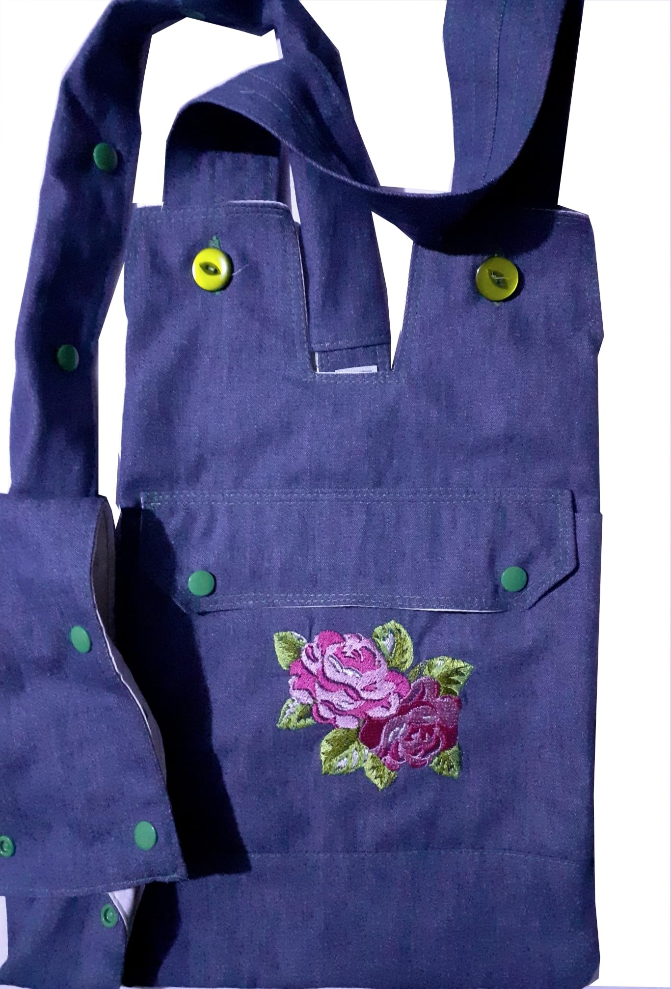 Embroidered Denim Catheter Night Bag Holder with a Pocket, Tube Cover (1 Meter Long) and Adjustable Handle. Cover for a Catheter Night Bag. Ideal for a Wheelchair User..