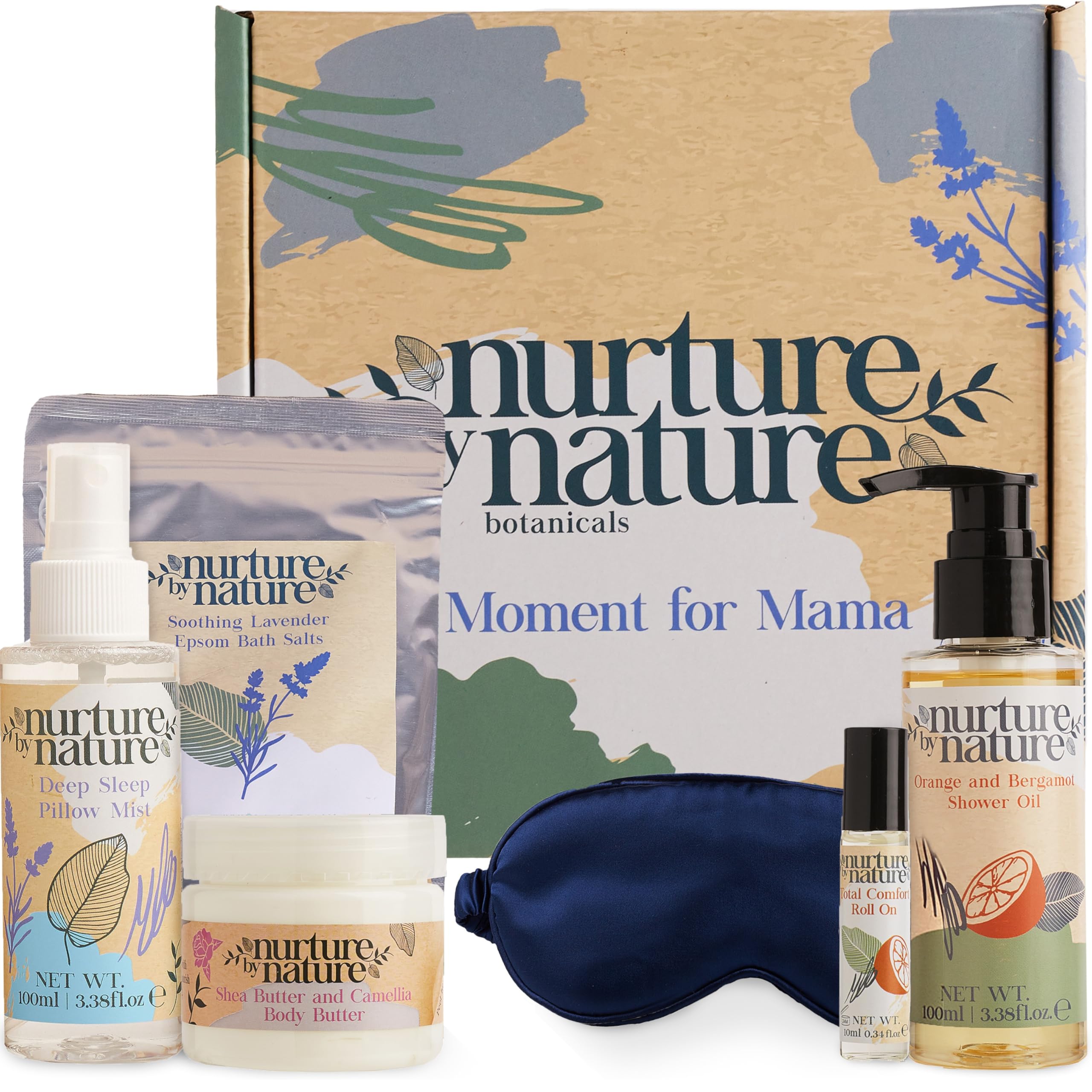 Nurture by Nature Spa Collection Gift Set – 6 Pcs Relaxing Pamper Gifts for Women with Bath Salts, Body Butter, Sleep Mask & More, Valentines Day Gift for Her, Mothers Day Gift Idea, New Mum Present