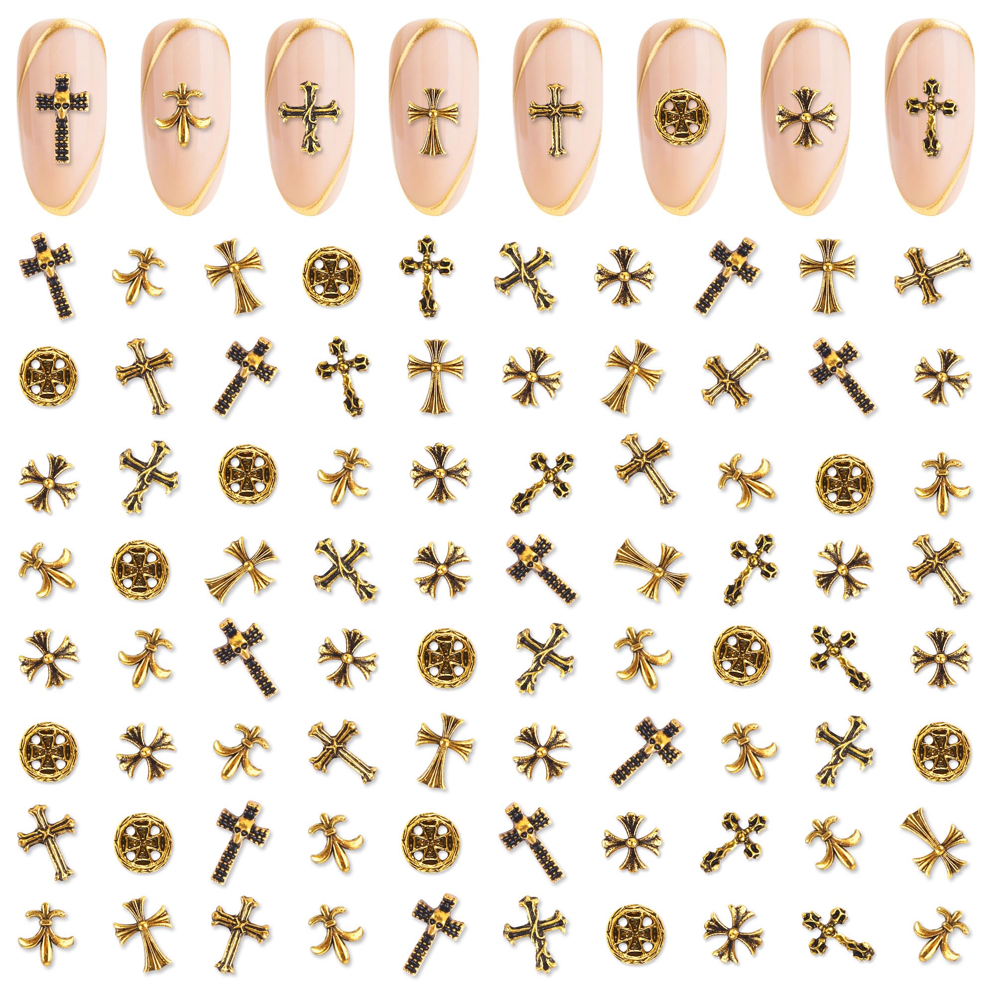 Photo 1 of Artdone Nail Art Studs Kit, 3D Gold Cross Nail Charms and Star Gems Bulk Nail Jewels Shiny Crosses for DIY Professional Manicures Decoration