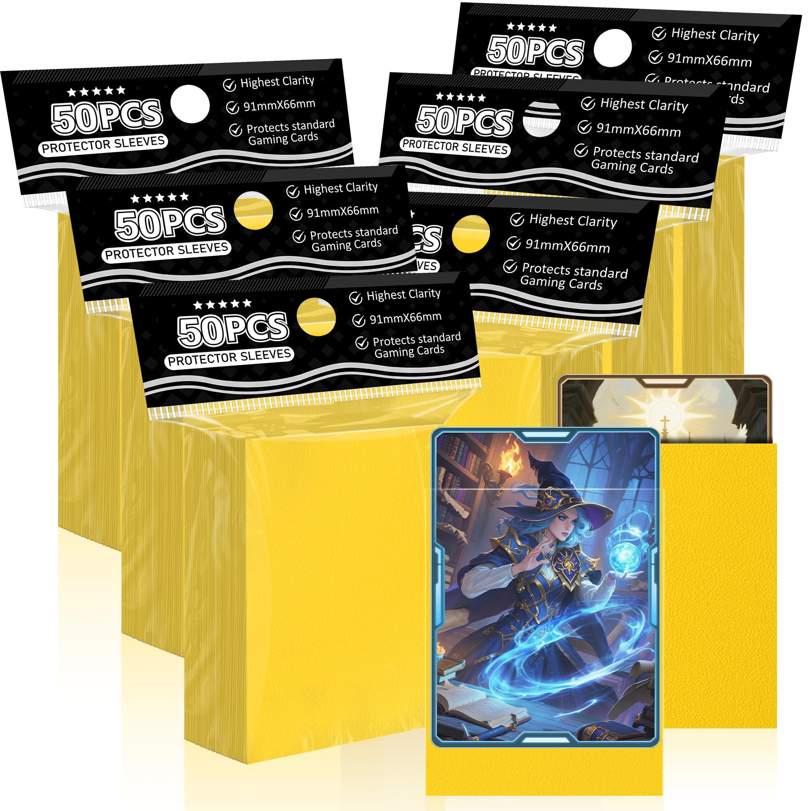 Yellow Card Sleeves Fit for MTG, 300ct Perfect Fit Standard Matte Card Sleeves for Trading Card Sports Card Baseball Card TCG Magic Commander, Sturdy and Nice Shuffling Textured Soft Sleeves