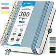 EMSHOI Spiral Notebook College Ruled, 300 Numbered Pages, A5 Small Hardcover Leather, 100 GSM Thick Lined Journal for Women Men Work Writing Journaling Note Taking, 5.7" x 8.22", Gray Blue