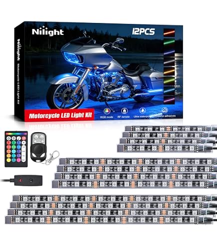 12-Piece Motorcycle RGB LED Strip Light Kit – 15 Colors With Music Sensor, Multi-Color, 5050 SMD