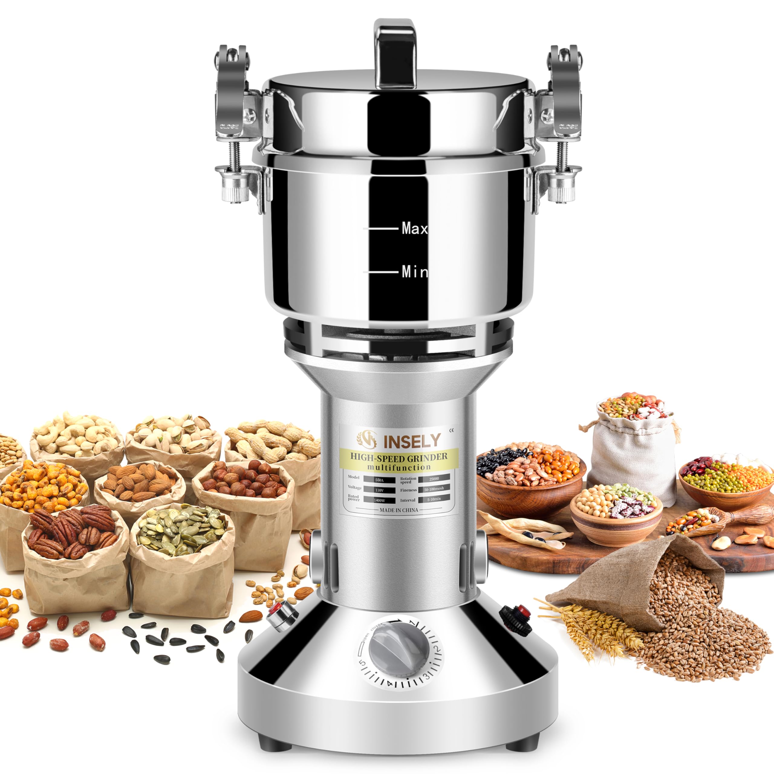 Photo 1 of 550g Grain Mill ?Grain mill grinder High speed Stainless Steel Flour Wheat Seeds Corn Spices Nut Pill Herbs & Seasonings Dry Grinder Electric Machine grinder for kitchen