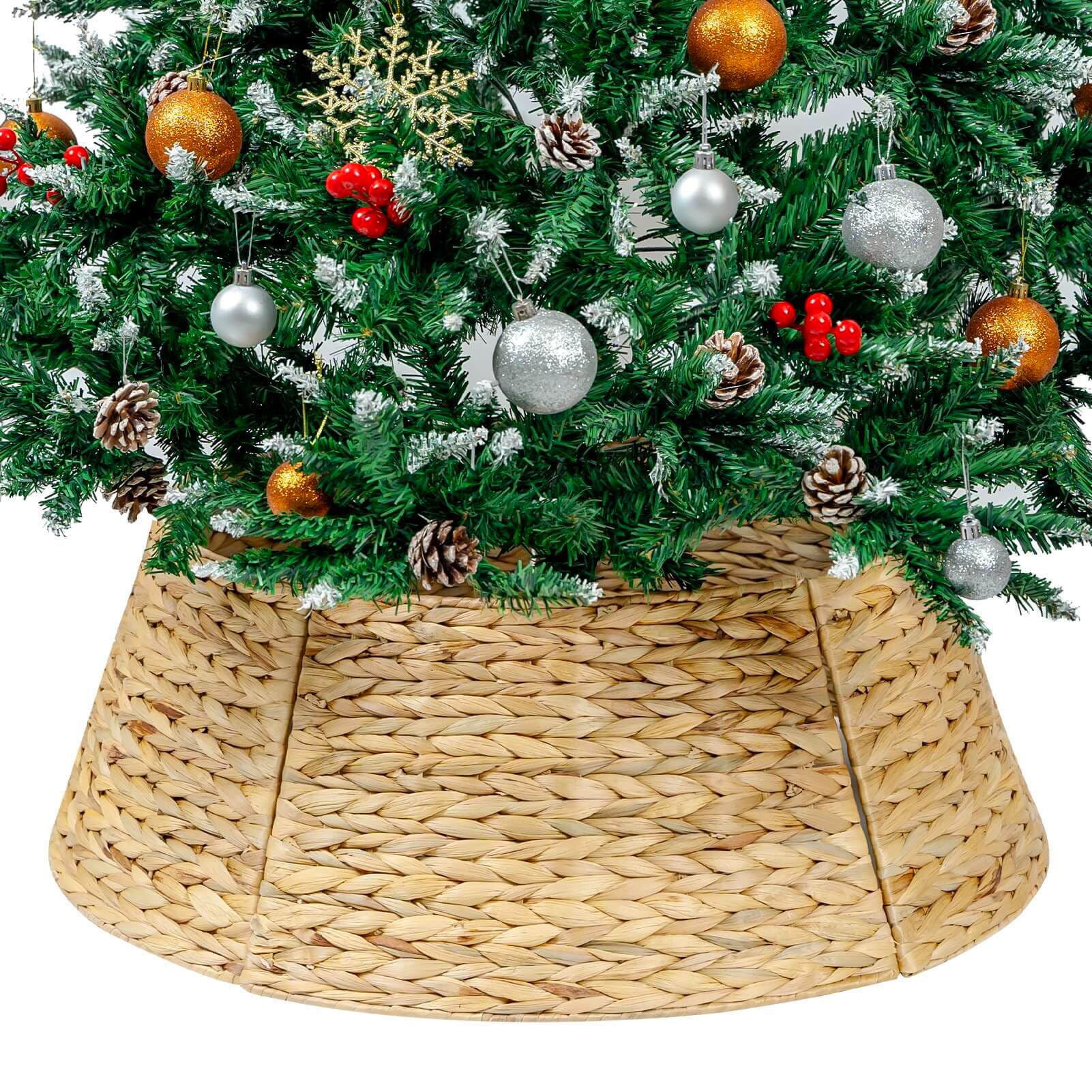 Photo 1 of CubesLand Christmas Tree Collar for 7.5ft Trees,Christmas Tree Skirt 27In,Holiday Rattan Tree Skirt,Handcrafted Woven Hyacinth Christmas Tree Base Cover,Rustic Tree Skirt for Artificial Trees