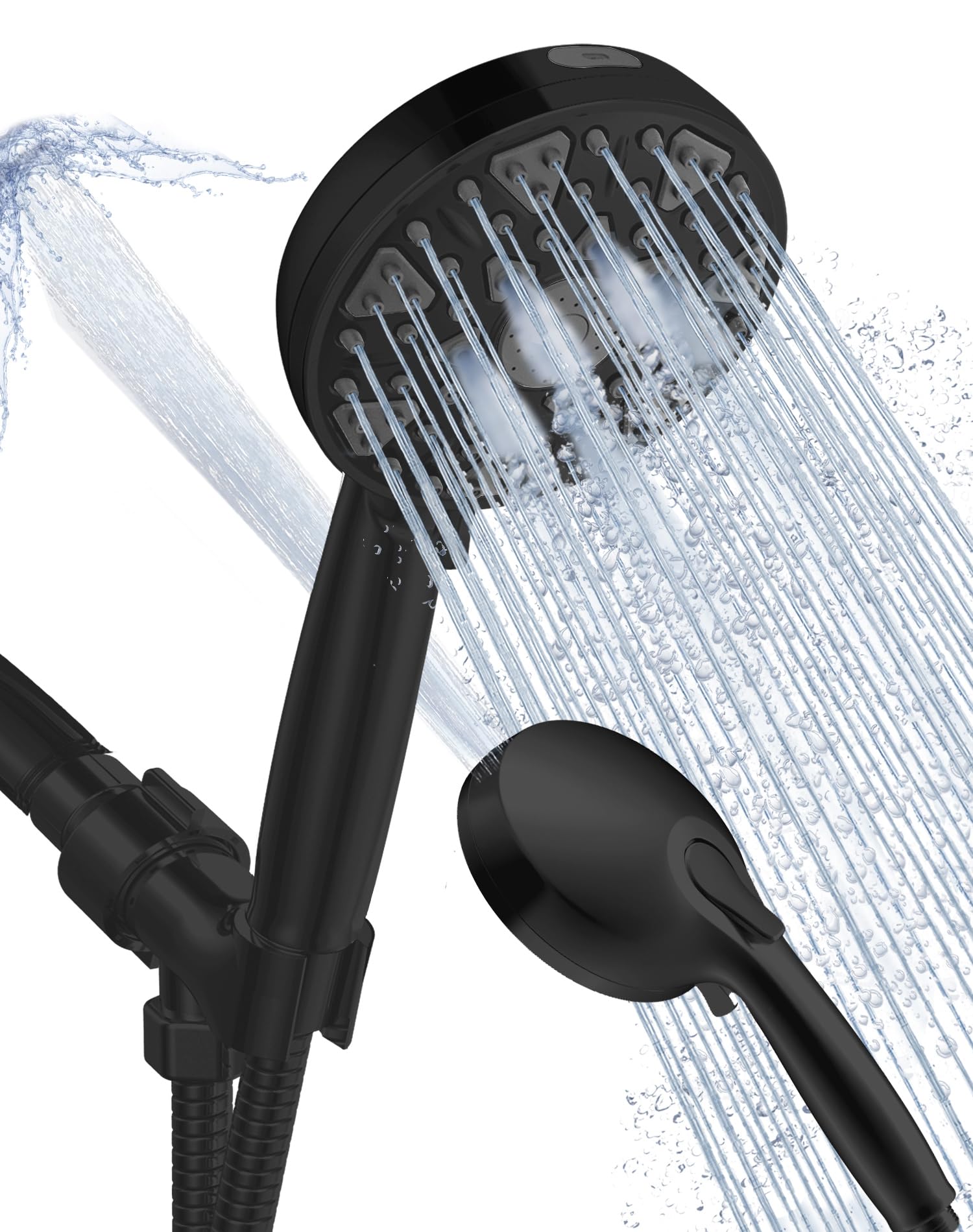 Photo 1 of High Pressure Shower head with Handheld 7 Modes, Built-in Power Wash to Clear Tub. Tile & Pets, 5” High Flow Hand Held Hydro Rain Showerhead with Stainless Steel Hose and Adjustable Bracket-Matt Black