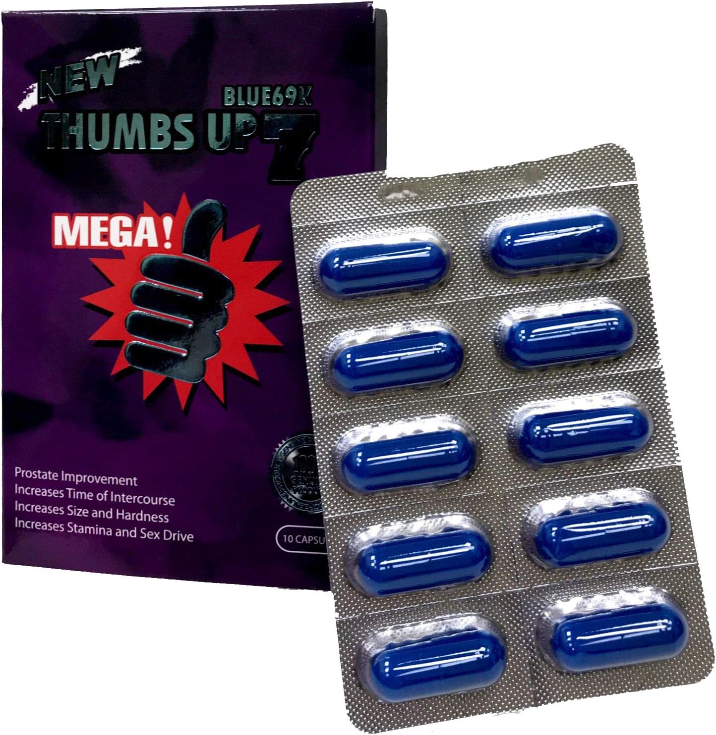 Thumbs Up 7 Blue 69K 10 Capsules Best Male Enhancing Natural Performance Capsules Most Effective Natural Amplifier for Performance, Energy, and Endurance (10 Cap): Health & Personal Care
