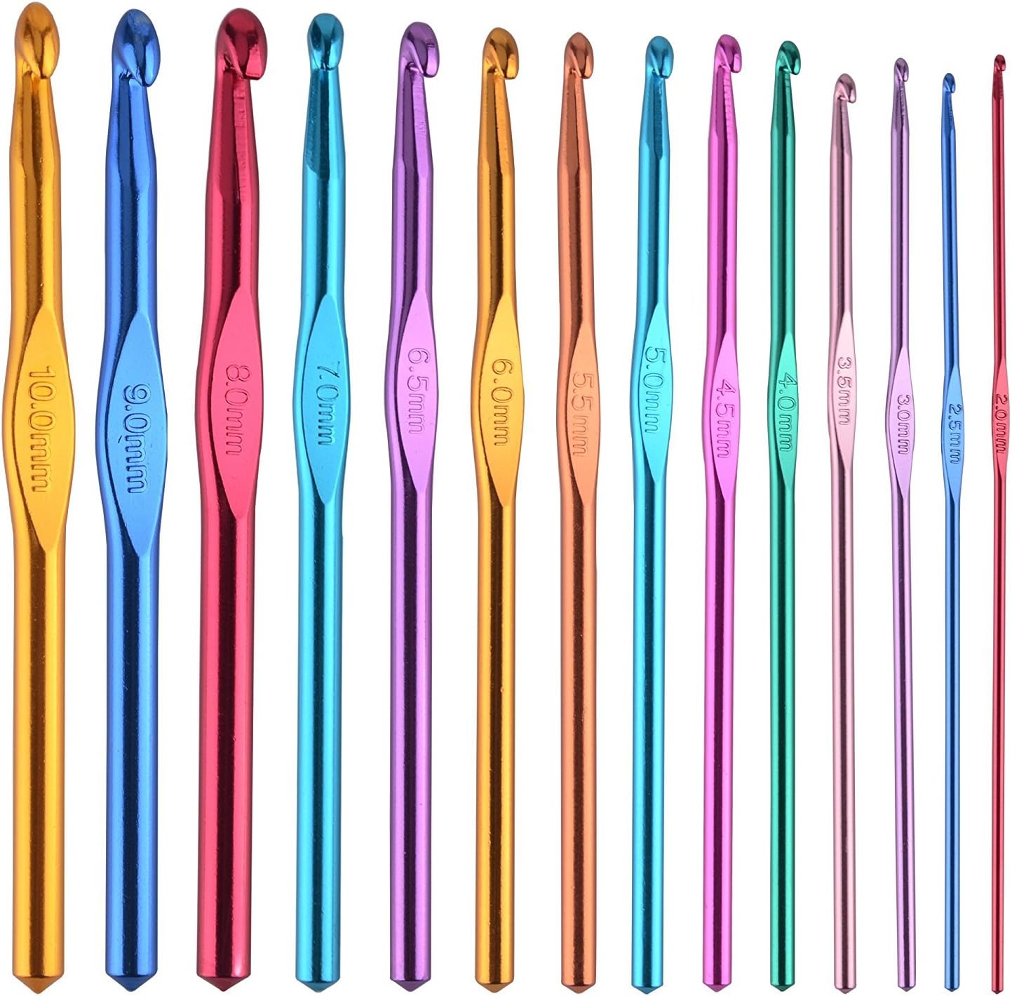 BCMRUN 14 pcs Multicolor Aluminum Crochet Hooks Knitting Needles Craft