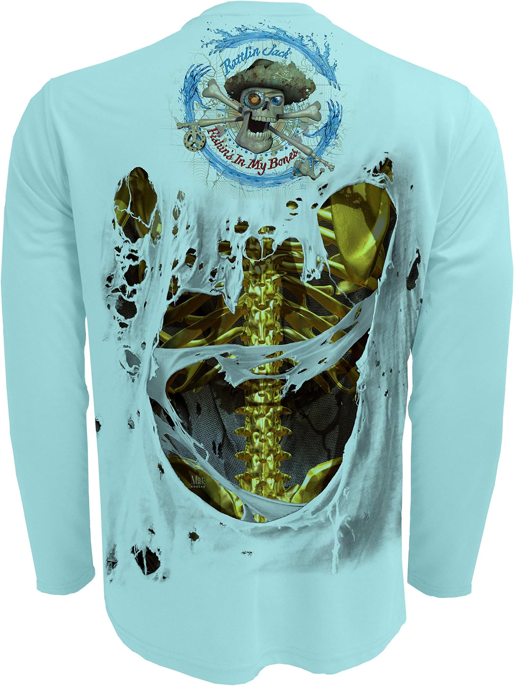 Rattlin Jack Men's UPF 50+ Fishing Skeleton Performance Long Sleeve Shirt