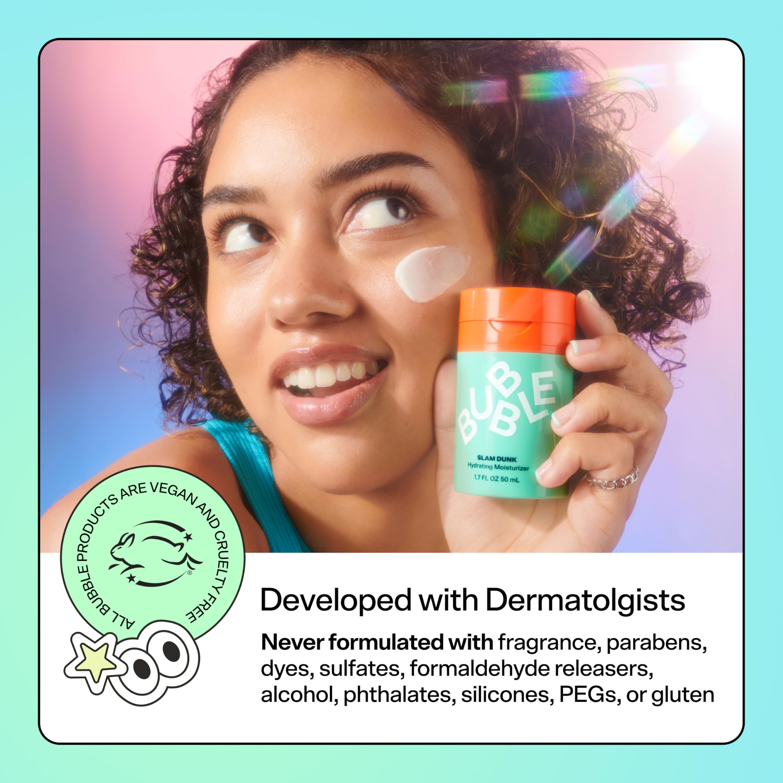 Bubble Skincare Slam Dunk Hydrating Face Moisturizer - Lightweight Face Lotion With Vitamin E + Aloe Vera - Daily Facial Moisturizer for Normal + Dry Skin - Skin Care with Blue Light Protection (50ml)