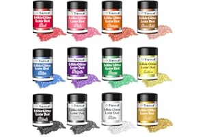 TEKMALL Edible glitter, drink glitter, edible luster dust, edible drink toppers, dazzle shimmer dust for Drinks, Wine, cocktail garnish, Champagne, Beverages, Cake, Fondant,Cookie. Kosher, Vegan, 12 Colors
