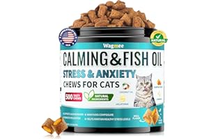 Wagmee Cat Calming Treats - 500 Crunchy & Creamy Cat Chews with Melatonin, Chamomile for Cat Stress and Anxiety Relief - Travel, Vet Visits, Storms and Separation Anxiety, Chicken and Krill Flavor