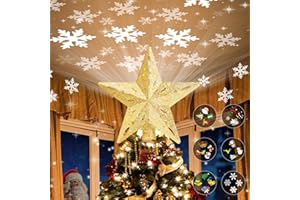 SUNVIGOR Christmas Tree Topper Lighted with 6 Projection Modes,Christmas Star Tree Topper Built-in LED Rotating Projector Lights 3D Sparkling Christmas Tree Decorations for Xmas Party Holiday Decor(Golden)