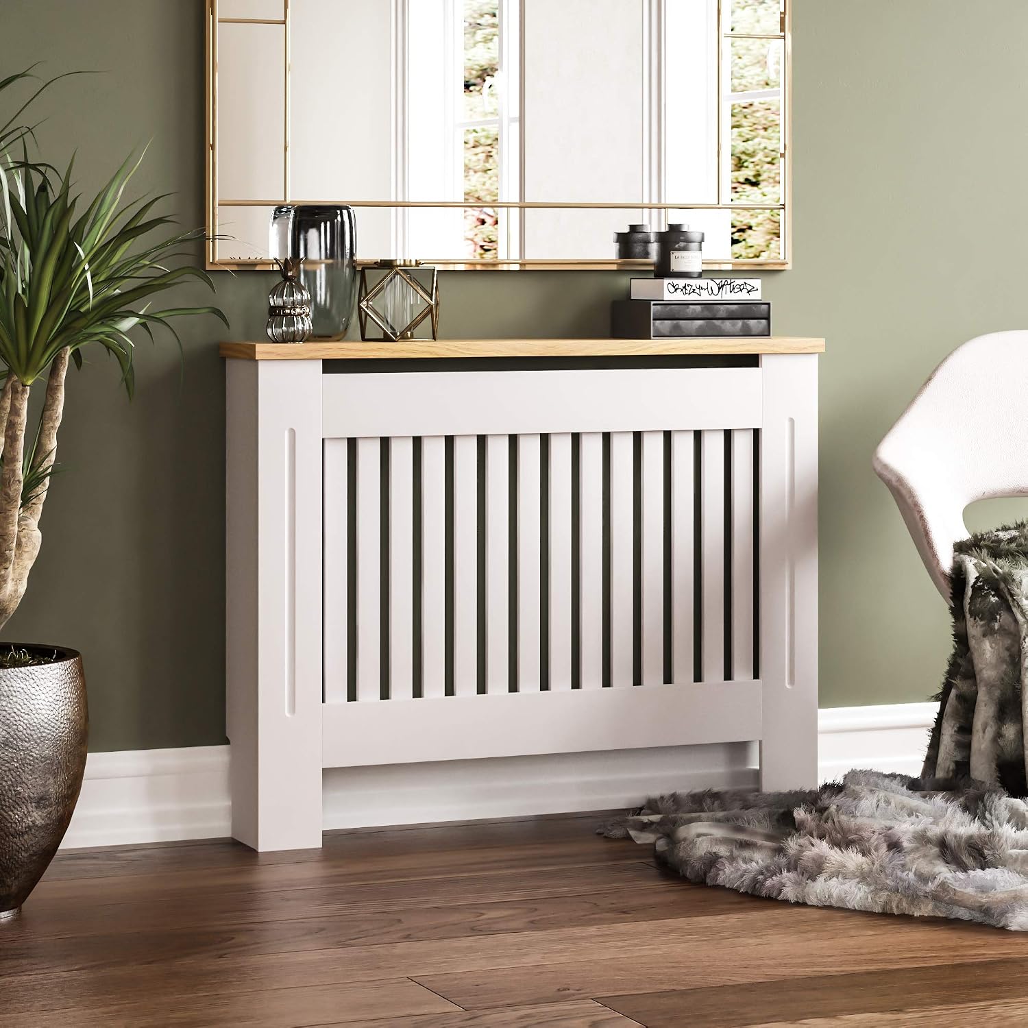 Vida Designs Arlington Radiator Cover White, Medium, Modern Shaker Style Vertical Slat Design For Optimal Heat Circulation