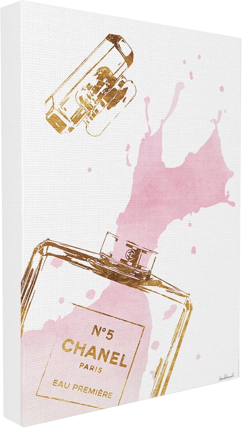 Stupell Industries Glam Perfume Bottle Splash Pink Gold Oversized Stretched Canvas Wall Art, Proudly Made in USA