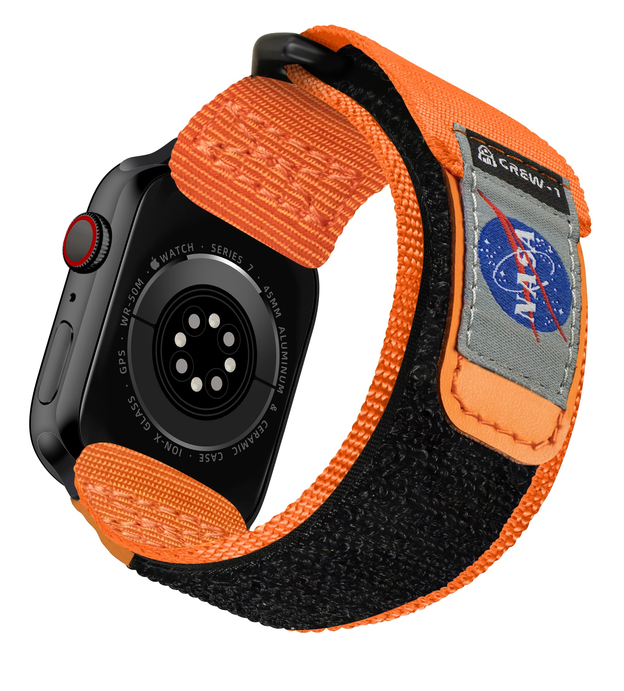 MODERN IDEAS FROM ABROAD Compatible With Apple Watch Band, NASA Licensed Rugged Nylon Leather Sports Strap Woven Loop Design For iWatch 38mm/40mm/41mm, Series 8/7/6/5/4/3/2/1/SE orange