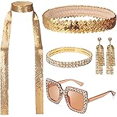 ERDOGLY 70s Women Disco Accessories, Disco Costume Jewelry Set Include Sequin Scarf Headband Diamond Bracelet Earring Glasses
