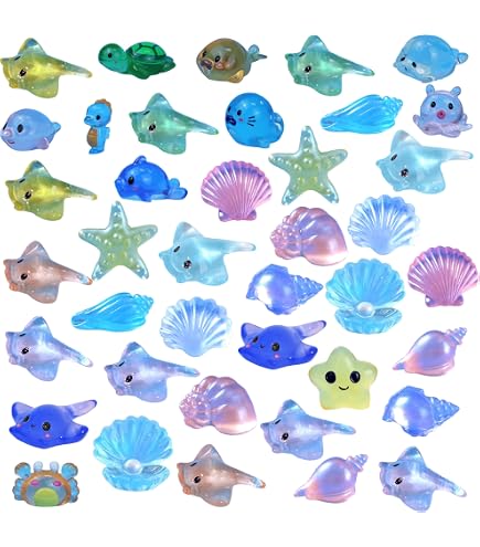 Lot de 60 mini animaux en résine – Petites créatures marines pour décoration d'aquarium, jardin féérique et maison de poupée | Animaux miniatures marins en plastique