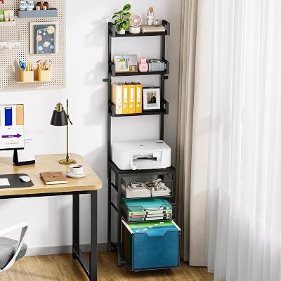 Sbanmao 3-Drawer File Cabinet with 3 Shelves, 61" Tall Vertical Filing Cabinet for Home Office, Metal Mesh Drawers with Small Printer Stand, Fit for Letter Files, Black
