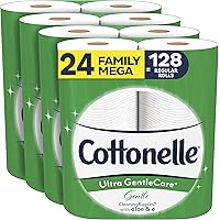 Cottonelle Ultra GentleCare Gentle Toilet Paper with Aloe & Vitamin E, 24 Family Mega Rolls, Gentle Bath Tissue (24…