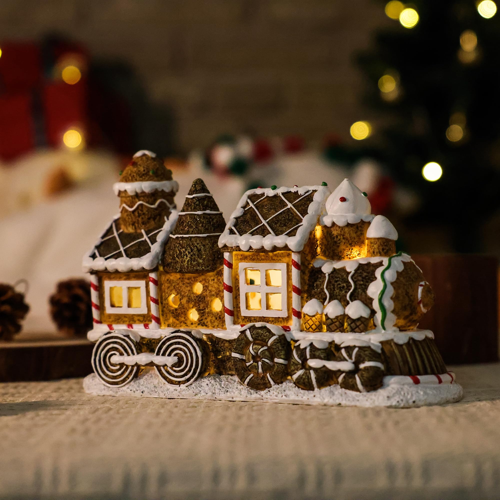 Photo 1 of Suyorpe Christmas Gingerbread Decorations Train Gingerbread Decor Christmas Train Decor Christmas Musical Box Figurines Xmas Home Decor for Mantel,Shelve,Tabletop