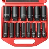 TONYNOL 1/2" Deep Drive Impact Socket Set,6‑Point,SAE (3/8"‑1‑1/4"),14Pcs | Cr-Mo Steel,With a Storage Case