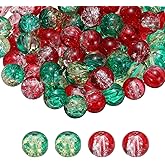 PATIKIL 10mm Crackle Glass Beads, 120Pcs Crystal Round Spacer Loose Bulk Crafts Beads for DIY Jewelry Making Handmade Bracelets Necklace Earings Craft, Red, Green