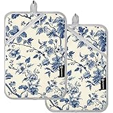 DUOBU Pot Holders Set of 2 Blue White Chinoiserie Floral Hot Pads for Kitchen Heat Resistant Potholders Sets for Kitchen and Baking 7x9.8in