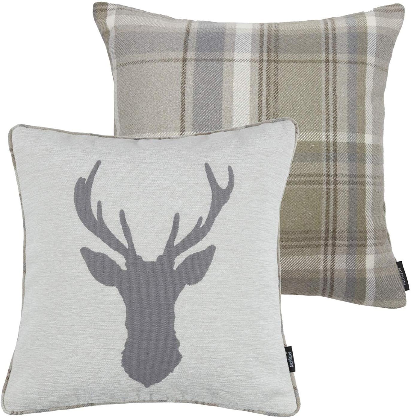 Highland Stag Rustic Red Tartan White Deer Head Cushion Cover Traditional Pillow Indian South Asian Home Decor Pillows