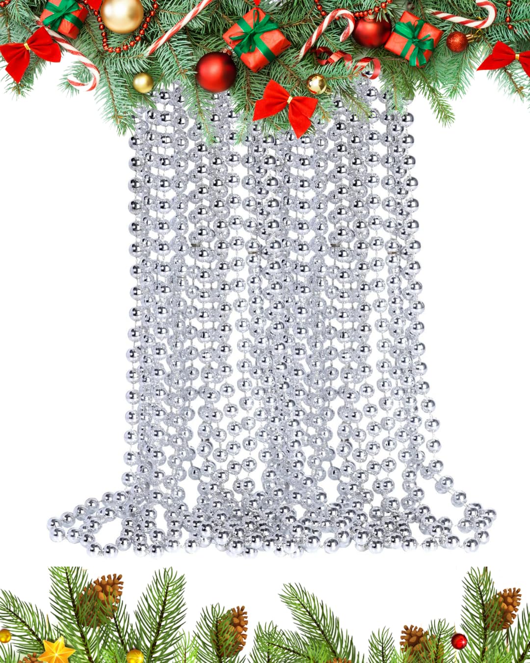 UKDD® 10m Long Christmas Bead Chain - Christmas Shiny Bead Garlands - Christmas tree Decorations (Silver NEW)