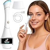 Eye Massager Wand with Heat, Vibration & Red/Blue LED, Ionic (Galvanic) Skincare Absorption, USB‑C Rechargeable with Charging Base, Helps Reduce the Look of Puffiness & Dark Circles