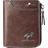 Men Wallet Zipper Genuine Leather Purs, Aiks Kangaroo Wallets, PU Stylish Soft Simple Design RFID Protected Wallet (Retro Red)