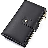 yiijay Wallet Women RFID Blocking Leather Trifold Clutch Wallet Credit Card Holder Ladies Travel Wallet Purse with Pen Holder