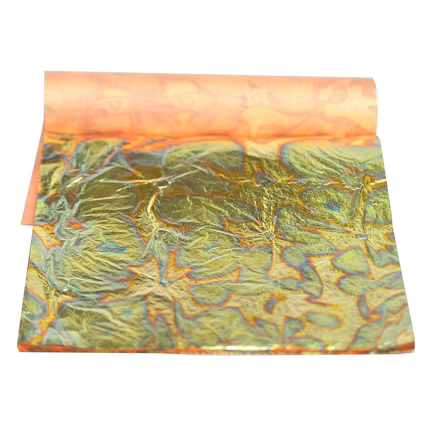 Barnabas Blattgold Variegated Gold Leaf, Color Green [25 Sheets, 5.5 inch], Metal Foil Leaf for Painting, Arts and Crafts
