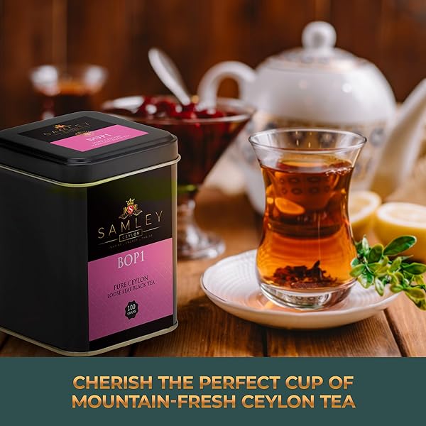 SAMLEY CEYLON – CEYLON BLACK TEA LOOSE LEAF – PREMIUM BOP1 GRADE FROM SRI LANKA – ROBUST FLAVOR WITH GOLDEN ORANGE INFUSION – LOOSE LEAF BLACK TEA CAFFEINATED 1.8OZ SAMLEY