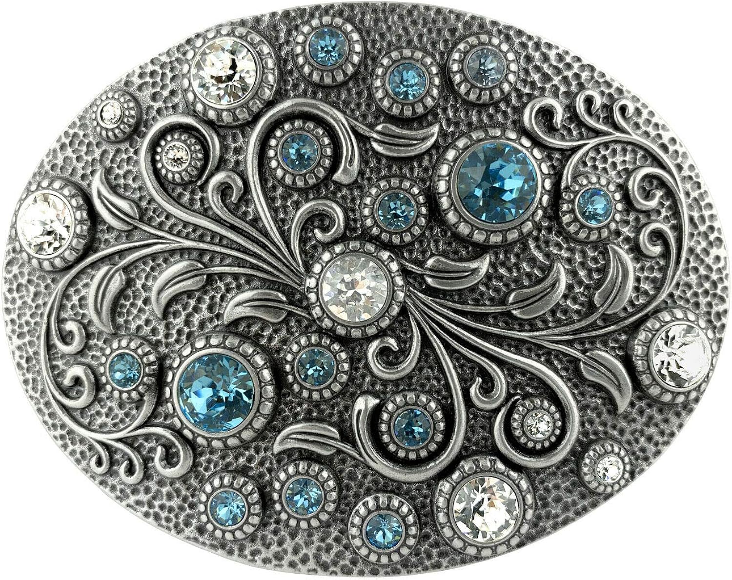 Swarovski rhinestone Crystal Belt Buckle Antique/Brass Oval Floral Engraved Buckle at  Women’s Clothing store