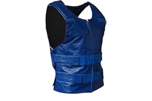 IKleather Men Biker Club Leather Vest (XL, Blue)