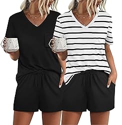 RUBZOOF 2 Pack Women‘s Short Sleeve Pajama Sets