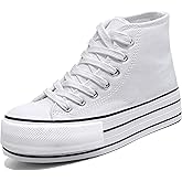 Women's Platform Sneakers Canvas Low Top, 4cm Height Increasing Chunky Shoes for Girls, Classic Casual Walking Footwear