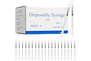Meterbox 100 Pack 1ml Syringes with Needle - 27G 1/2 inch Disposable 1cc Luer Lock Syringe for Scientific Lab Use, Sterile Individually Wrapped